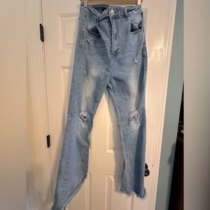 Risen Flare Light Distressed Denim Jeans